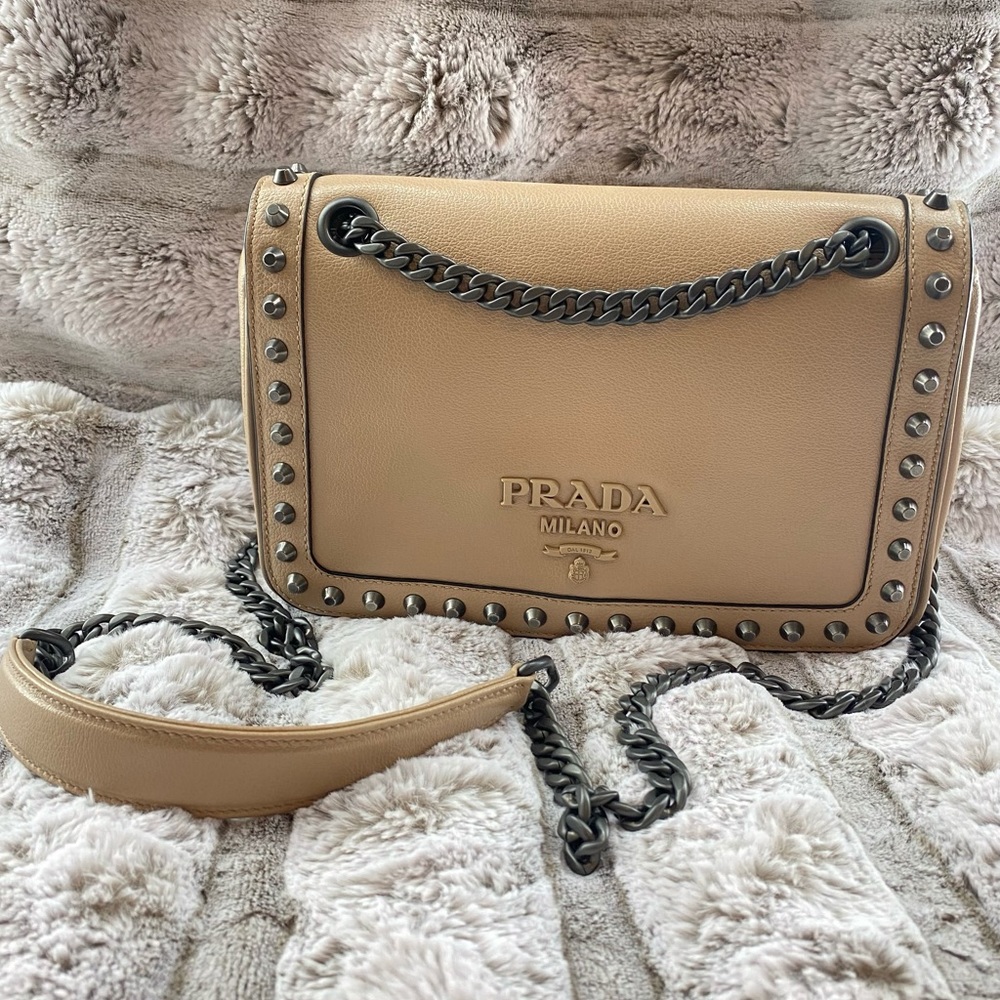 Prada Chain Flap Bag Studded Glace Calf Small